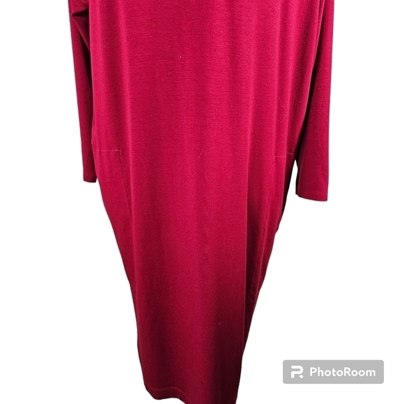 Eileen Fisher Viscose Jersey Stretch Knit Red Lagenlook Midi Dress in Small - Picture 4 of 8